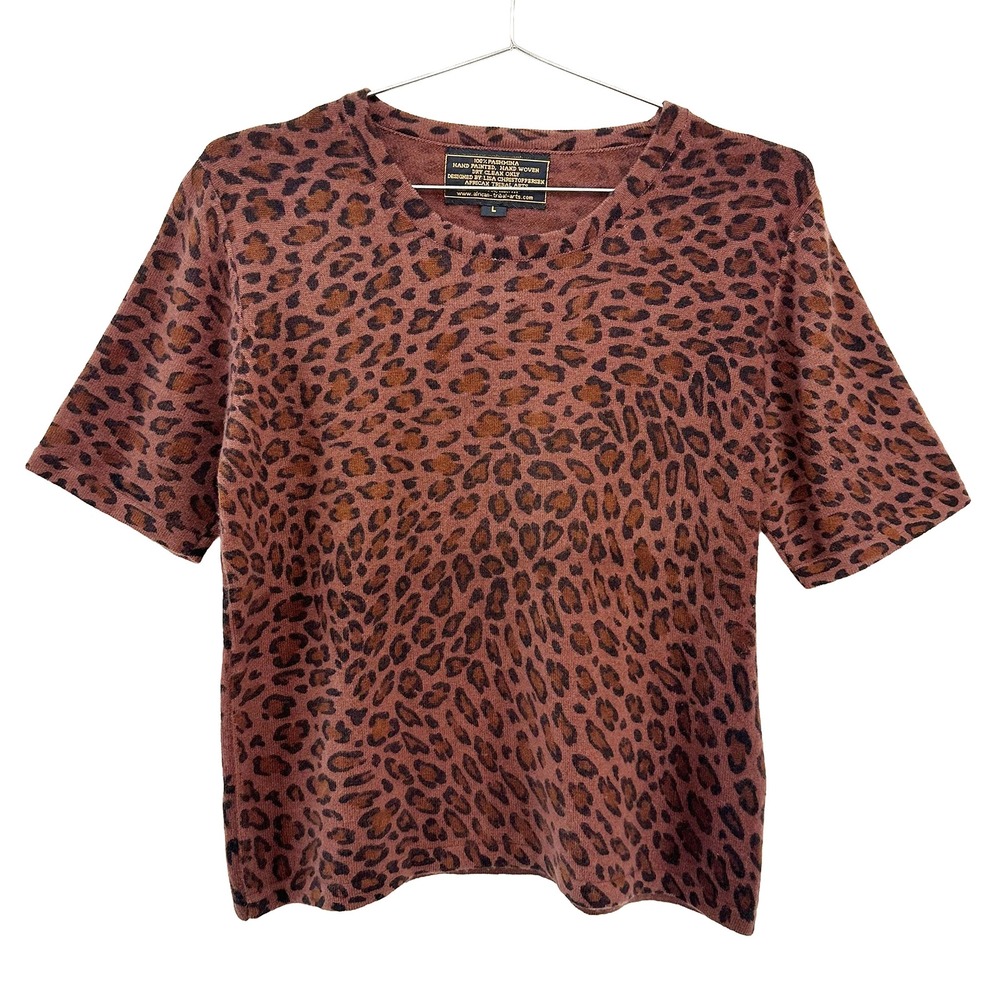 AFRICAN‎ TRIBAL ARTS 100% Pashmina Leopard Print Sweater • Large • brown boho